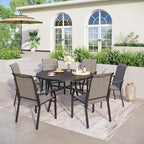 MAISON ARTS 5/7-Piece Patio Dining Set, Round Metal Table and 4/6 Textilene Fabric Padded Armchairs