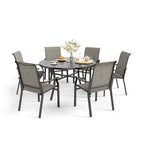 MAISON ARTS 5/7-Piece Patio Dining Set, Round Metal Table and 4/6 Textilene Fabric Padded Armchairs