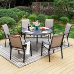 MAISON ARTS 5/7-Piece Patio Dining Set, Round Metal Table and 4/6 Textilene Fabric Padded Armchairs