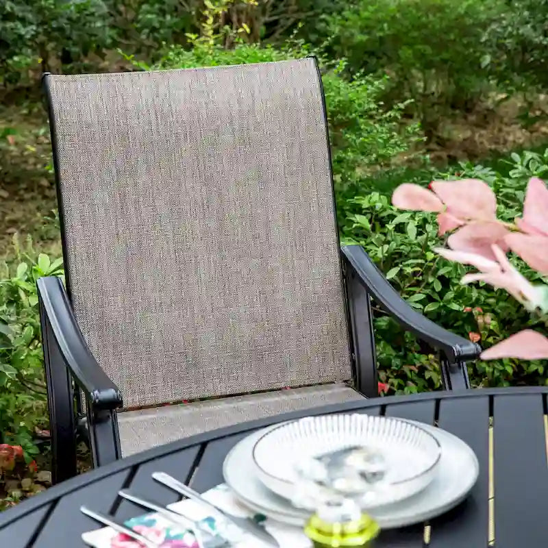 MAISON ARTS 5/7-Piece Patio Dining Set, Round Metal Table and 4/6 Textilene Fabric Padded Armchairs