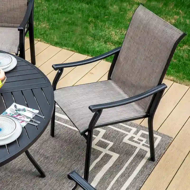 MAISON ARTS 5/7-Piece Patio Dining Set, Round Metal Table and 4/6 Textilene Fabric Padded Armchairs