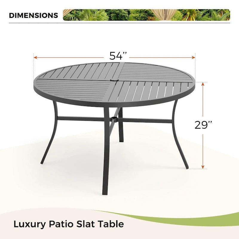 MAISON ARTS 5/7-Piece Patio Dining Set, Round Metal Table and 4/6 Textilene Fabric Padded Armchairs