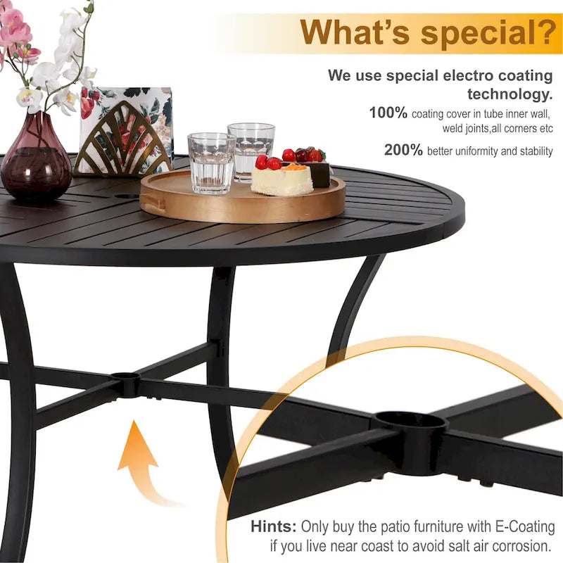 MAISON ARTS 5/7-Piece Patio Dining Set, Round Metal Table and 4/6 Textilene Fabric Padded Armchairs