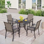 MAISON ARTS 5/7-Piece Patio Dining Set, Round Metal Table and 4/6 Textilene Fabric Padded Armchairs