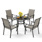MAISON ARTS 5/7-Piece Patio Dining Set, Round Metal Table and 4/6 Textilene Fabric Padded Armchairs