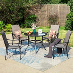 MAISON ARTS 5/7-Piece Patio Dining Set, Round Metal Table and 4/6 Textilene Fabric Padded Armchairs