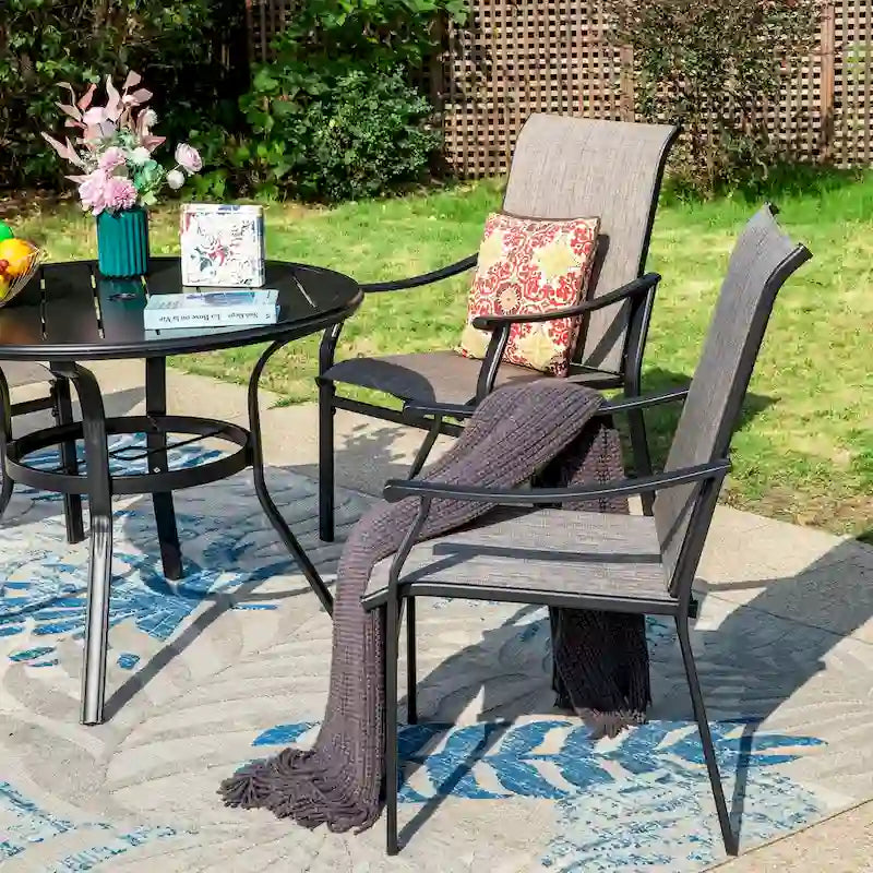 MAISON ARTS 5/7-Piece Patio Dining Set, Round Metal Table and 4/6 Textilene Fabric Padded Armchairs