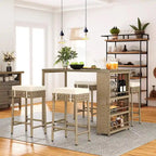 Moasis 5 Piece Rattan Wicker Bar Set,Patio Dining Furniture with Wine Glass Holder and 4 Cushioned Bar Stools