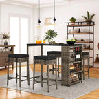 Moasis 5 Piece Rattan Wicker Bar Set,Patio Dining Furniture with Wine Glass Holder and 4 Cushioned Bar Stools