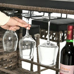 Moasis 5 Piece Rattan Wicker Bar Set,Patio Dining Furniture with Wine Glass Holder and 4 Cushioned Bar Stools