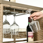 Moasis 5 Piece Rattan Wicker Bar Set,Patio Dining Furniture with Wine Glass Holder and 4 Cushioned Bar Stools