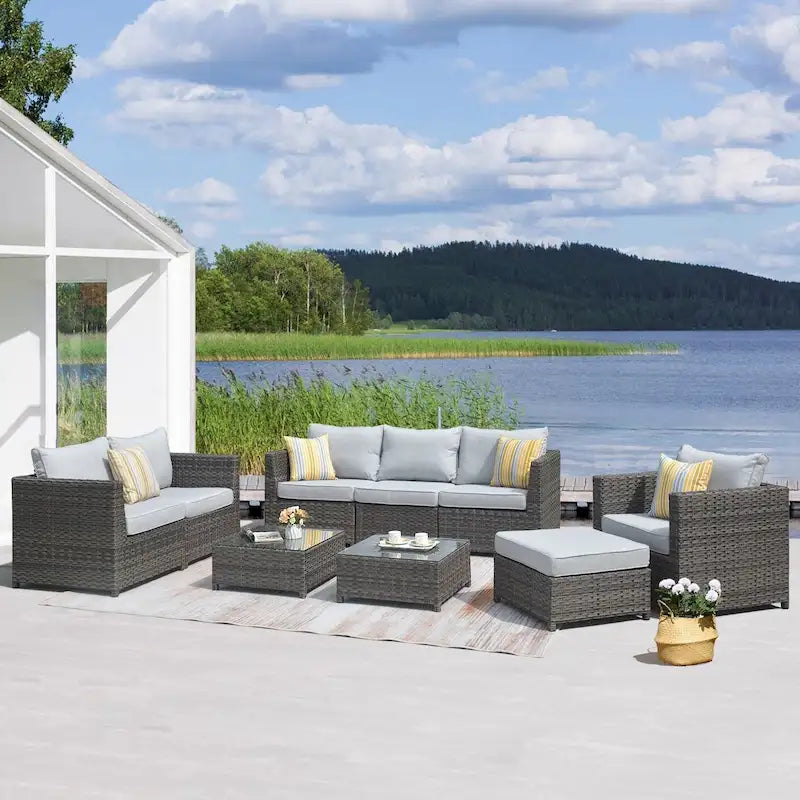 OVIOS Patio Furniture Deep Seat Wicker 9-piece Set
