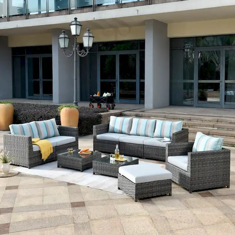 OVIOS Patio Furniture Deep Seat Wicker 9-piece Set