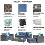 OVIOS Patio Furniture Deep Seat Wicker 9-piece Set