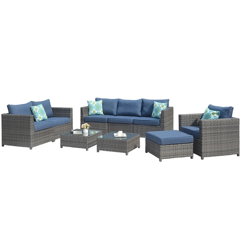 OVIOS Patio Furniture Deep Seat Wicker 9-piece Set
