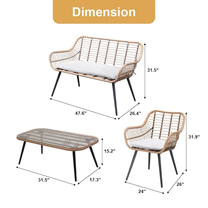 4 Pieces Patio Set Wicker Conversation Set with Cushions