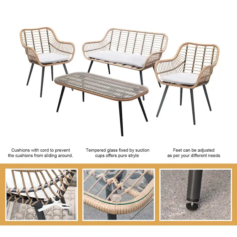 4 Pieces Patio Set Wicker Conversation Set with Cushions