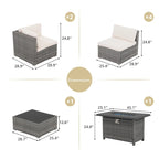 Outdoor 8 Pieces Sectional Wicker Sofa Set with Fire Pit