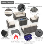 Outdoor 8 Pieces Sectional Wicker Sofa Set with Fire Pit