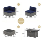 Outdoor 8 Pieces Sectional Wicker Sofa Set with Fire Pit