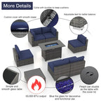 Outdoor 8 Pieces Sectional Wicker Sofa Set with Fire Pit