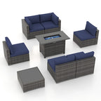 Outdoor 8 Pieces Sectional Wicker Sofa Set with Fire Pit