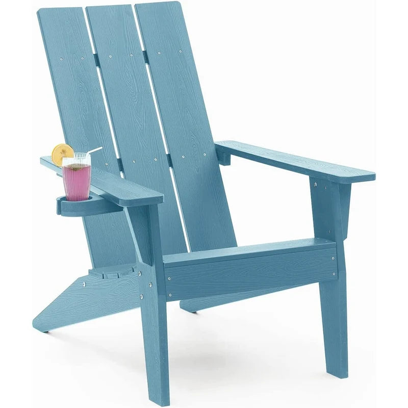 Winsoon 5-Piece All Weather HIPS Outdoor Adirondack Chair Set with Cup Holder, 2 Ottomans and 1 Side Table