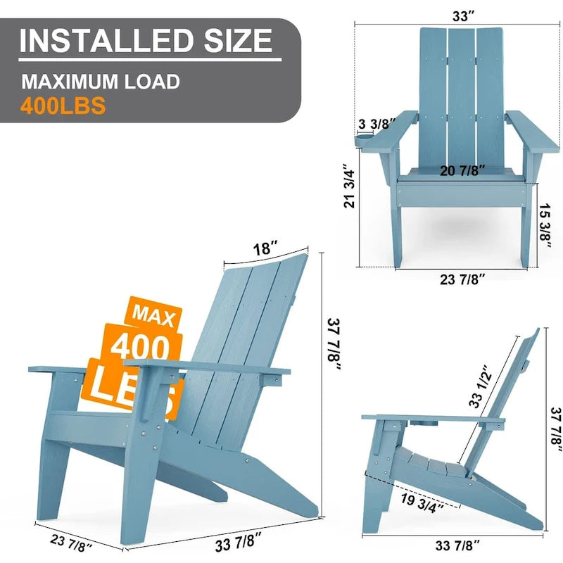 Winsoon 5-Piece All Weather HIPS Outdoor Adirondack Chair Set with Cup Holder, 2 Ottomans and 1 Side Table