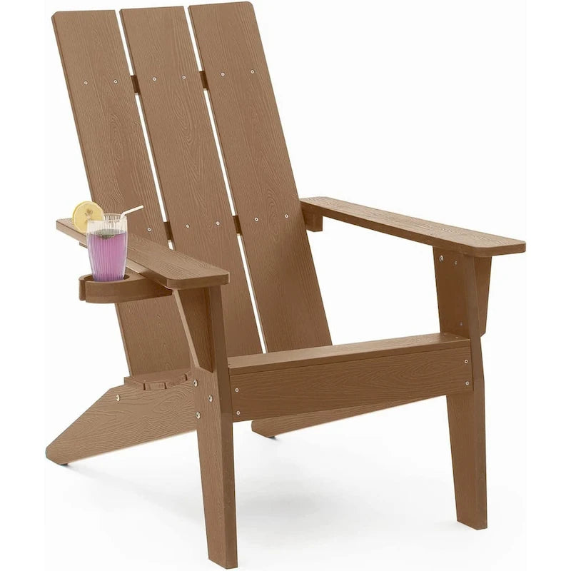 Winsoon 5-Piece All Weather HIPS Outdoor Adirondack Chair Set with Cup Holder, 2 Ottomans and 1 Side Table