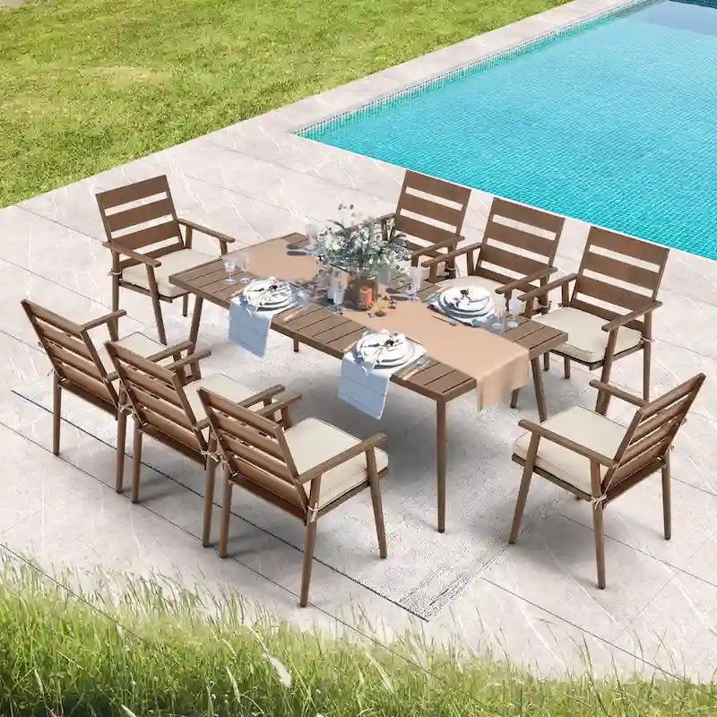 EROMMY Patio Dining Set, Premium Outdoor Rectangle Furniture for Backyard, Porch, Lawn and Garden
