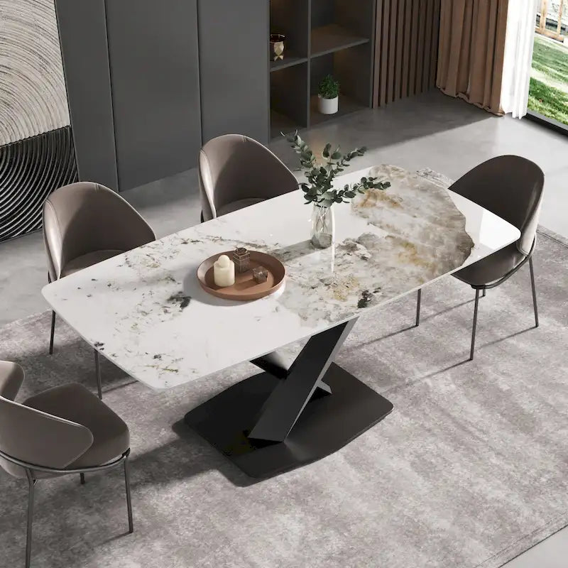 71 Modern Artificial Marble Dining Table with Carbon Steel Base