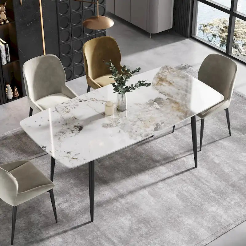 71 Modern Artificial Marble Dining Table with Carbon Steel Base