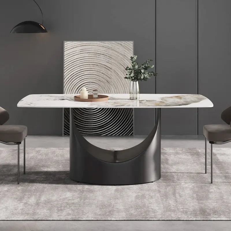 71 Modern Artificial Marble Dining Table with Carbon Steel Base