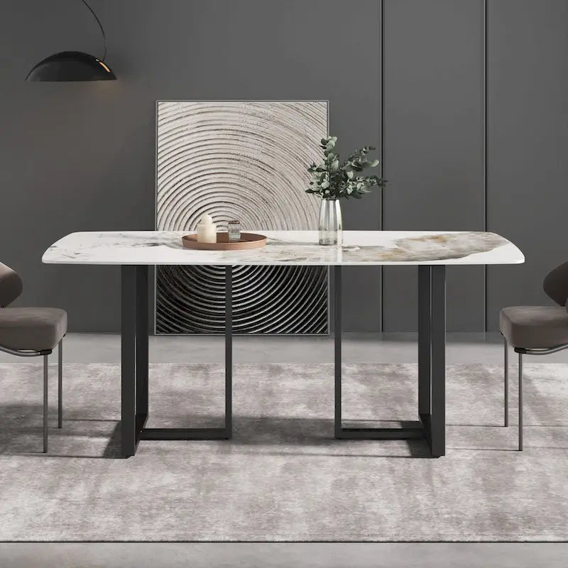 71 Modern Artificial Marble Dining Table with Carbon Steel Base