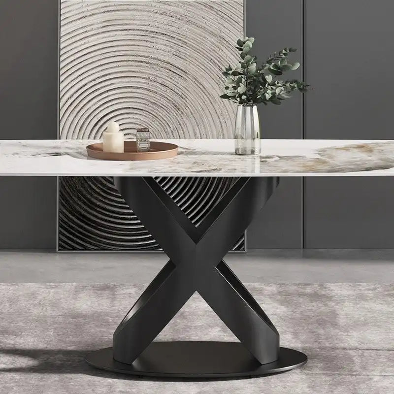 71 Modern Artificial Marble Dining Table with Carbon Steel Base
