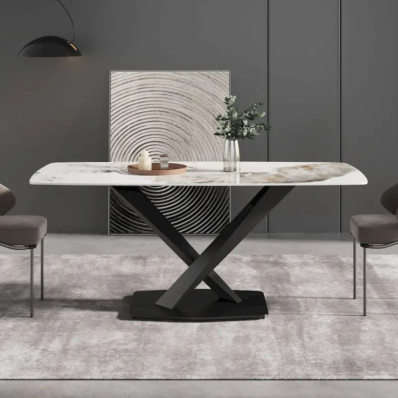 71 Modern Artificial Marble Dining Table with Carbon Steel Base