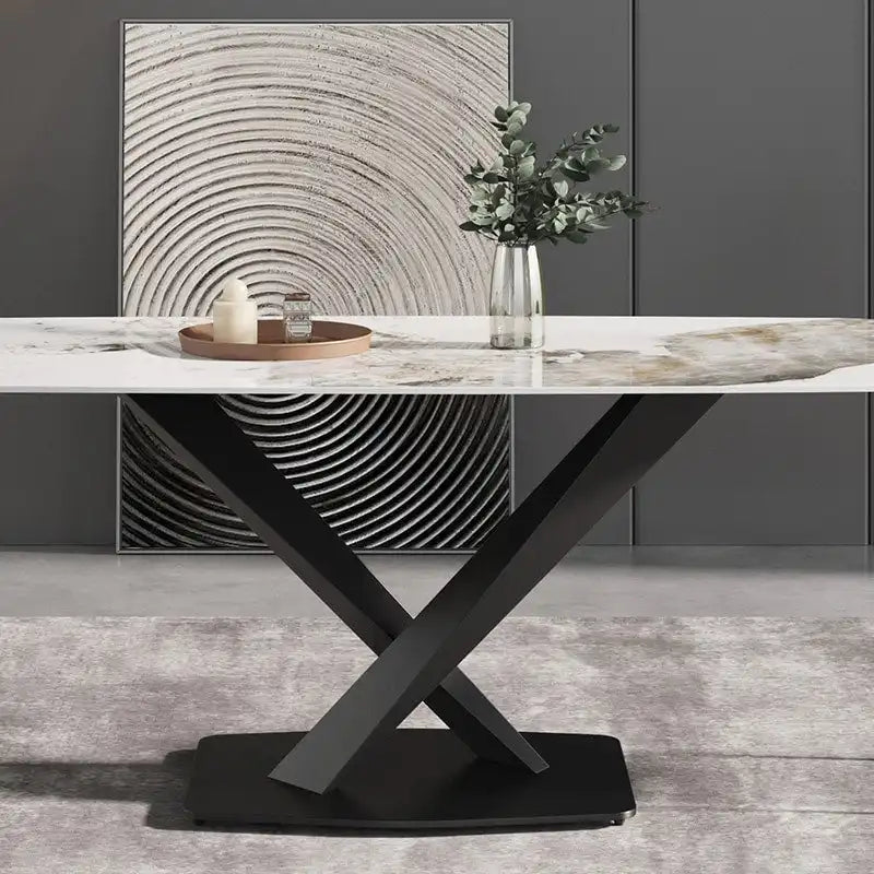71 Modern Artificial Marble Dining Table with Carbon Steel Base