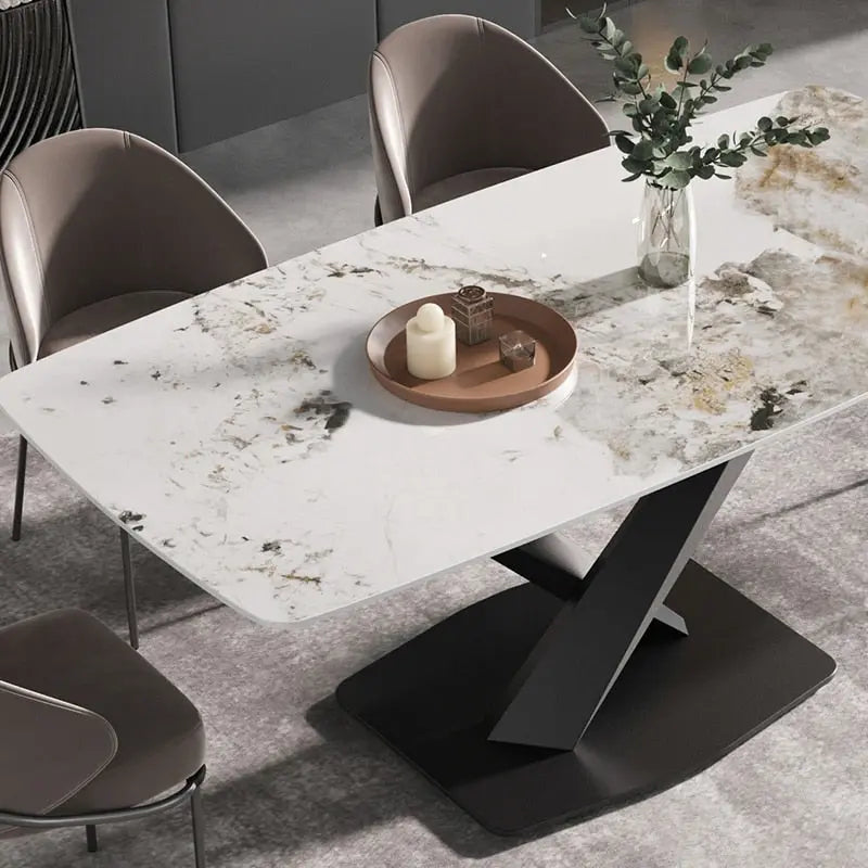 71 Modern Artificial Marble Dining Table with Carbon Steel Base