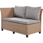 5-Piece Outdoor Patio Furniture Set, PE Wicker L-Shaped Sofa Set with 2 Extendable Side Tables, Dining Table and Bench