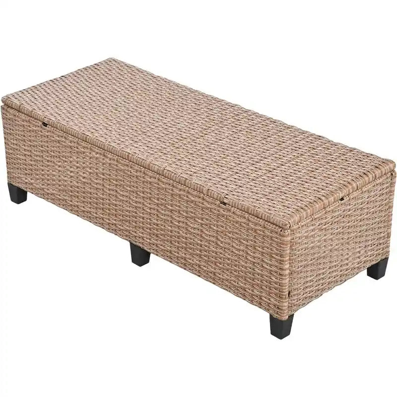 5-Piece Outdoor Patio Furniture Set, PE Wicker L-Shaped Sofa Set with 2 Extendable Side Tables, Dining Table and Bench