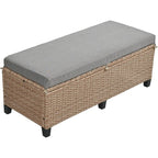 5-Piece Outdoor Patio Furniture Set, PE Wicker L-Shaped Sofa Set with 2 Extendable Side Tables, Dining Table and Bench