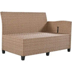 5-Piece Outdoor Patio Furniture Set, PE Wicker L-Shaped Sofa Set with 2 Extendable Side Tables, Dining Table and Bench
