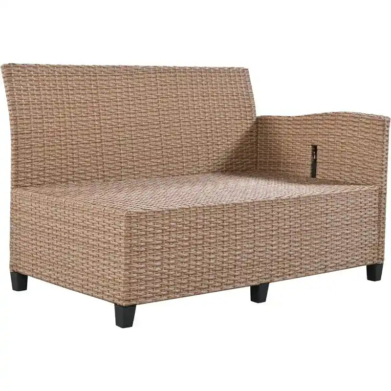 5-Piece Outdoor Patio Furniture Set, PE Wicker L-Shaped Sofa Set with 2 Extendable Side Tables, Dining Table and Bench