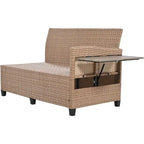 5-Piece Outdoor Patio Furniture Set, PE Wicker L-Shaped Sofa Set with 2 Extendable Side Tables, Dining Table and Bench