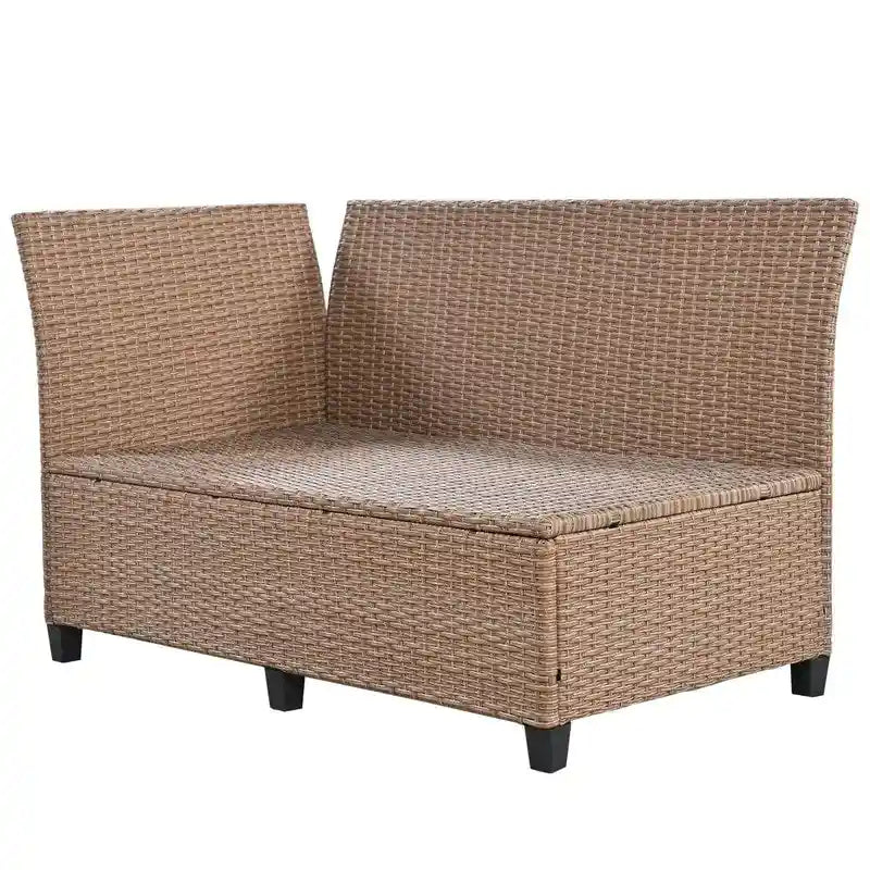 5-Piece Outdoor Patio Furniture Set, PE Wicker L-Shaped Sofa Set with 2 Extendable Side Tables, Dining Table and Bench