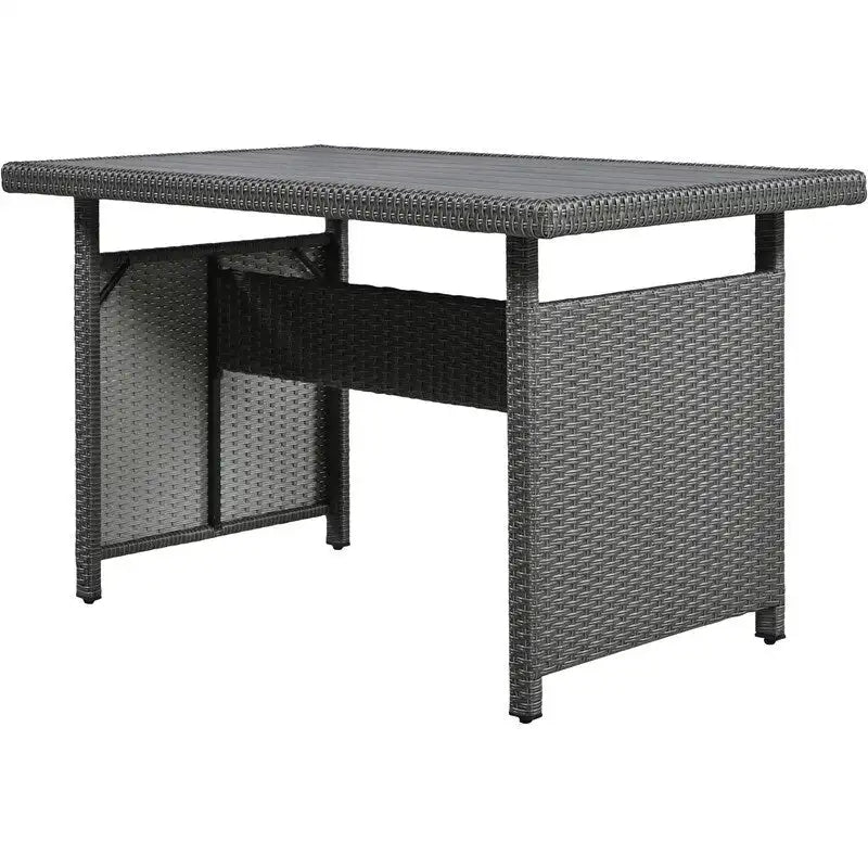 5-Piece Outdoor Patio Furniture Set, PE Wicker L-Shaped Sofa Set with 2 Extendable Side Tables, Dining Table and Bench