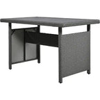 5-Piece Outdoor Patio Furniture Set, PE Wicker L-Shaped Sofa Set with 2 Extendable Side Tables, Dining Table and Bench