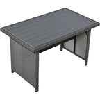 5-Piece Outdoor Patio Furniture Set, PE Wicker L-Shaped Sofa Set with 2 Extendable Side Tables, Dining Table and Bench