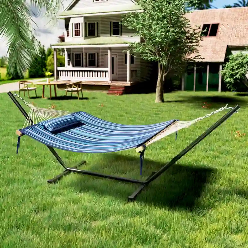 VEIKOUS 12 ft. Quilted Camping Portable Hammock with Stand and Detachable Pillow for 2-Person
