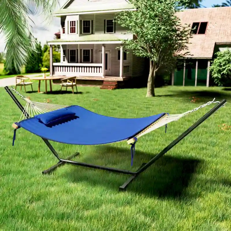 VEIKOUS 12 ft. Quilted Camping Portable Hammock with Stand and Detachable Pillow for 2-Person